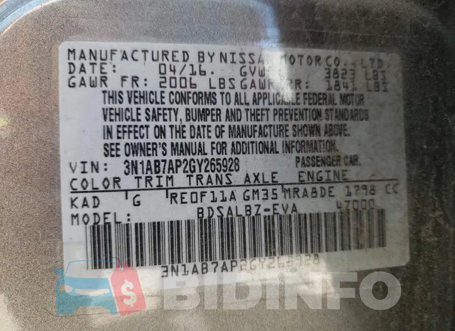 3N1AB7AP2GY265928 Photo# 13