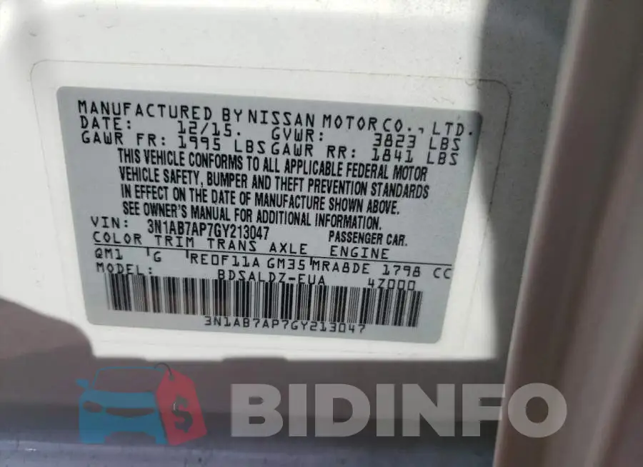3N1AB7AP7GY213047 Photo# 13