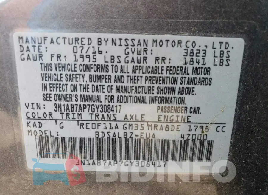 3N1AB7AP7GY308417 Photo# 12