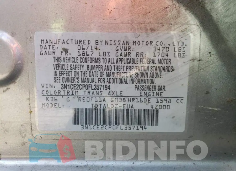 3N1CE2CP0FL357194 Photo# 12