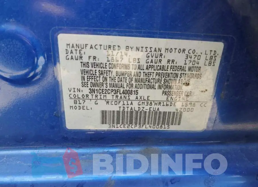 3N1CE2CP3FL400815 Photo# 12
