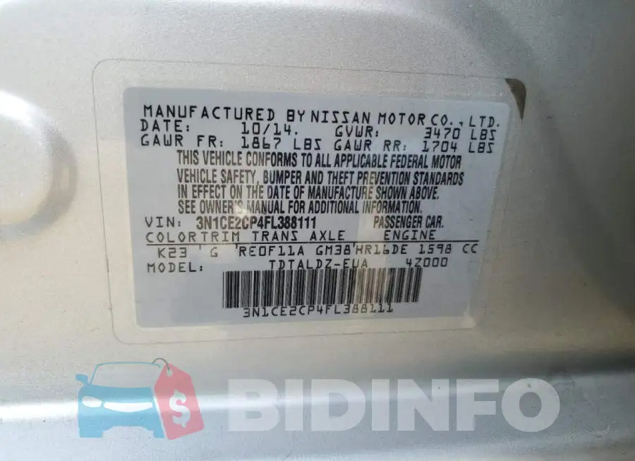 3N1CE2CP4FL388111 Photo# 13