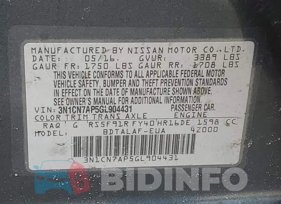 3N1CN7AP5GL904431 Photo# 12