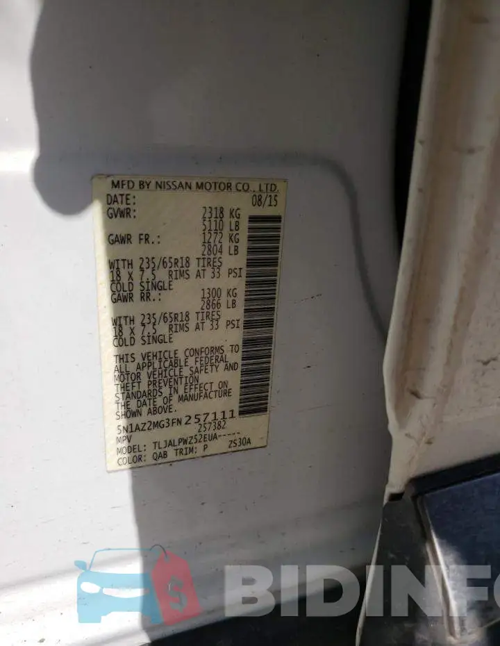 5N1AZ2MG3FN257111 Photo# 13