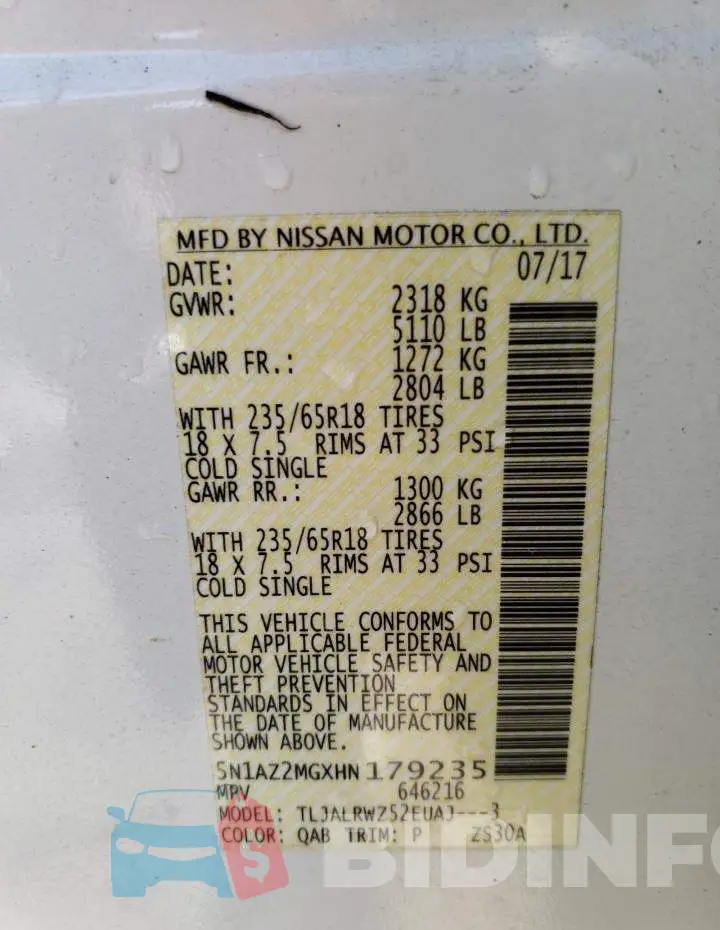 5N1AZ2MGXHN179235 Photo# 14