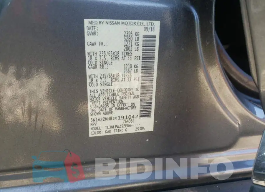 5N1AZ2MH8JN191642 Photo# 13