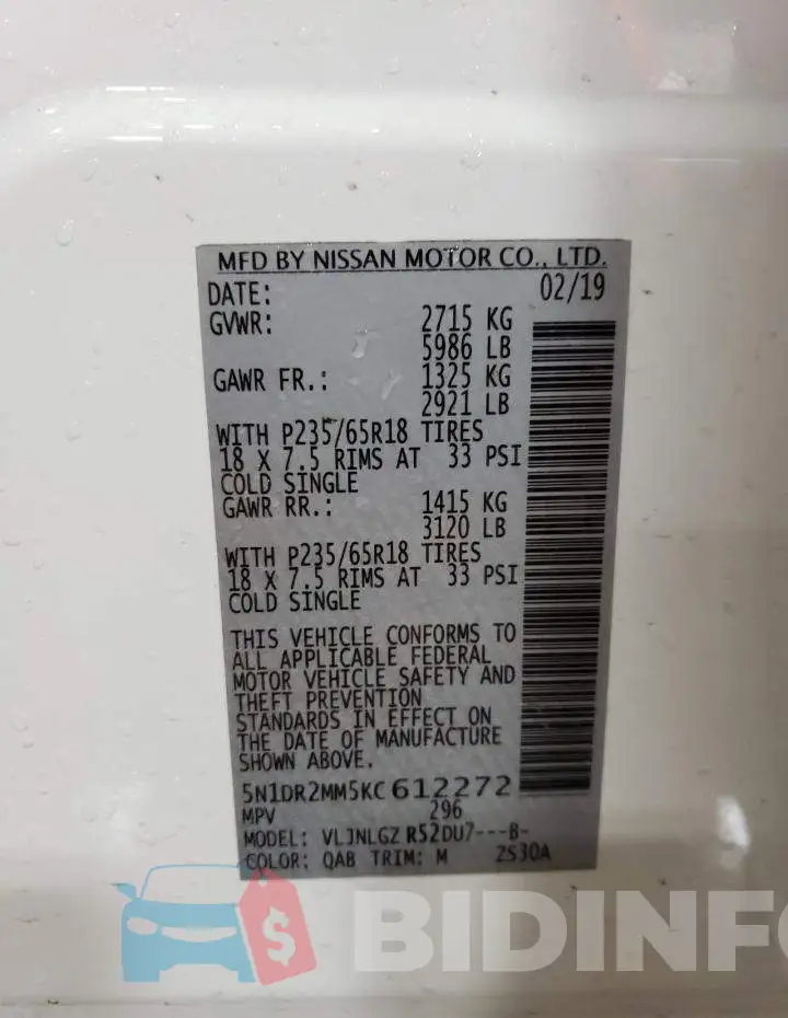 5N1DR2MM5KC612272 Photo# 13