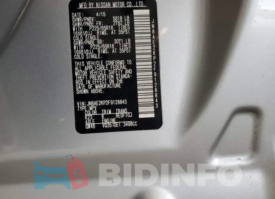 JN8AE2KP2F9128843 Photo# 14