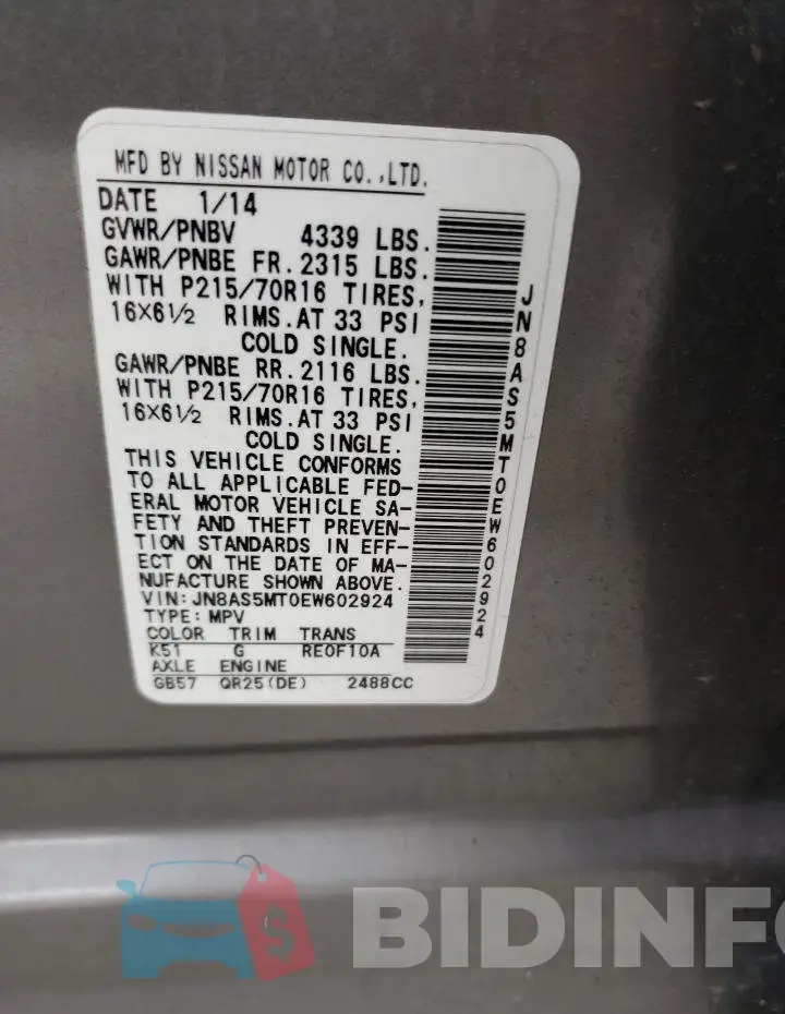 JN8AS5MT0EW602924 Photo# 13
