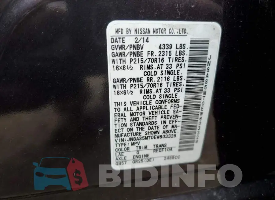 JN8AS5MT0EW603328 Photo# 13