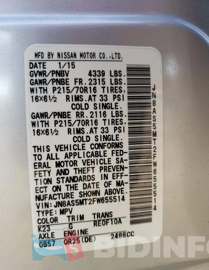 JN8AS5MT2FW655514 Photo# 13