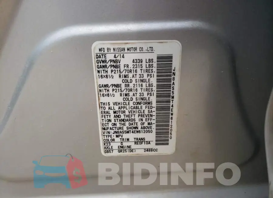 JN8AS5MT4EW612050 Photo# 14