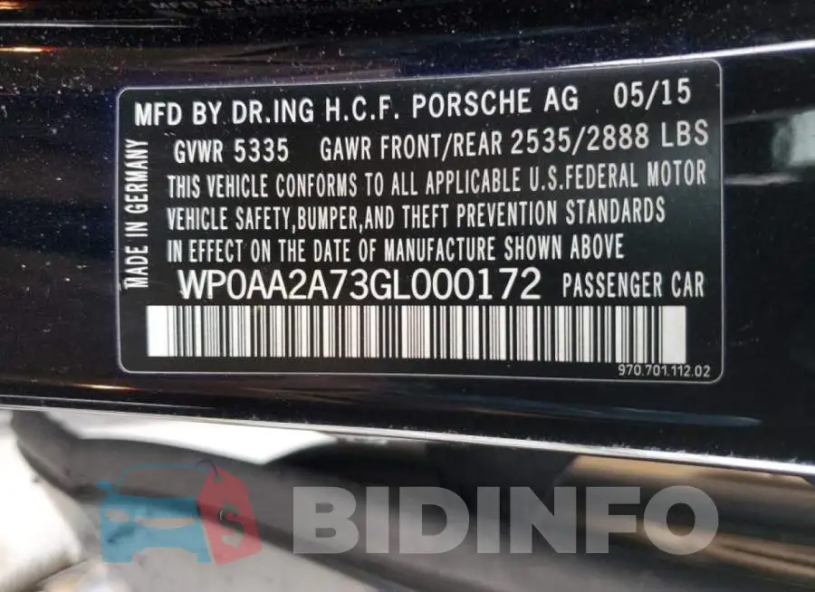 WP0AA2A73GL000172 Photo# 12