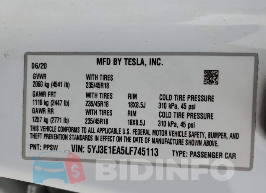 5YJ3E1EA5LF745113 Photo# 12