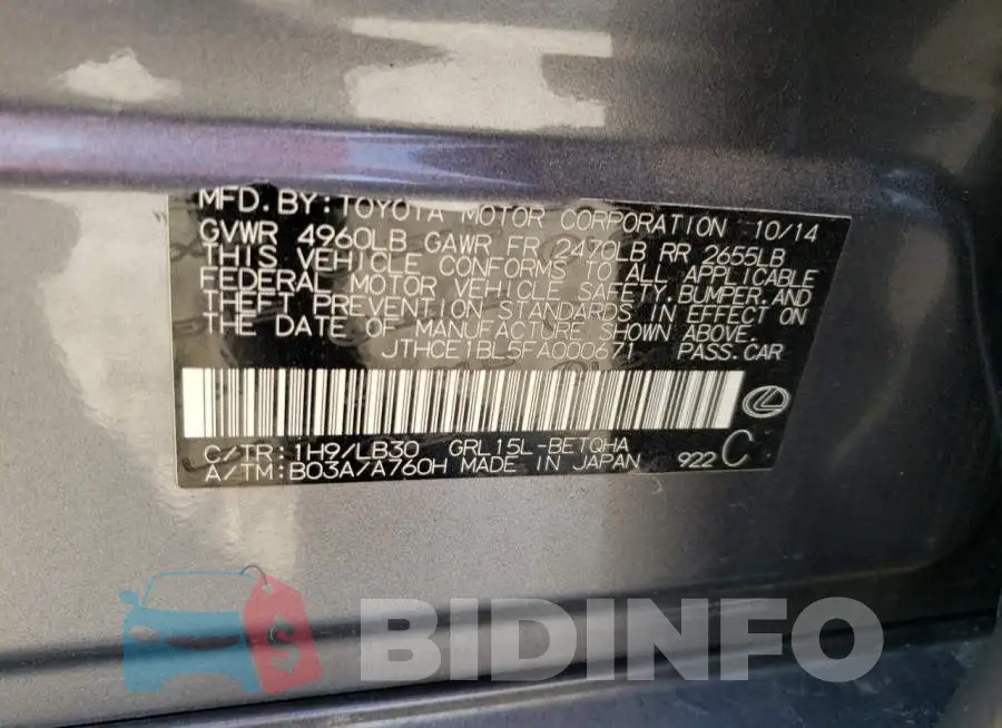 JTHCE1BL5FA000671 Photo# 12