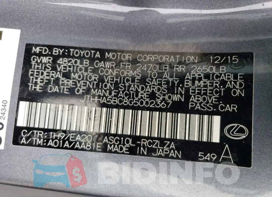 JTHHA5BC8G5002367 Photo# 13