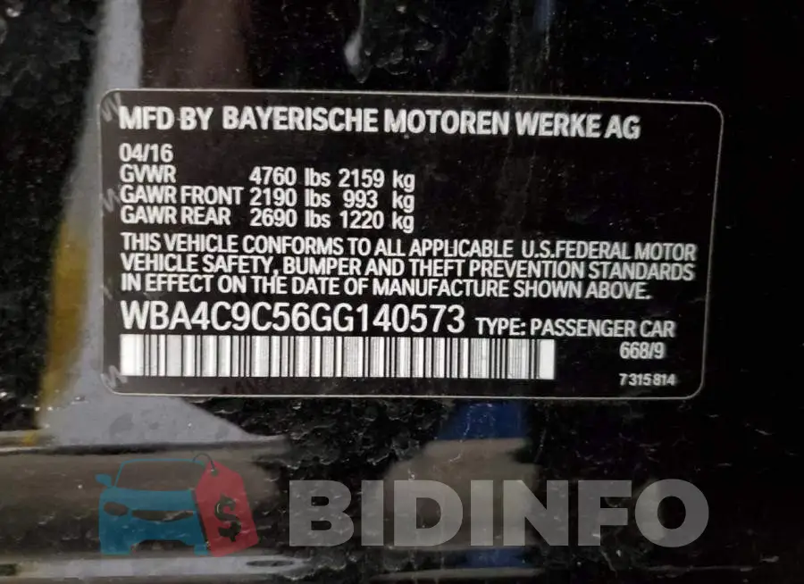 WBA4C9C56GG140573 Photo# 12