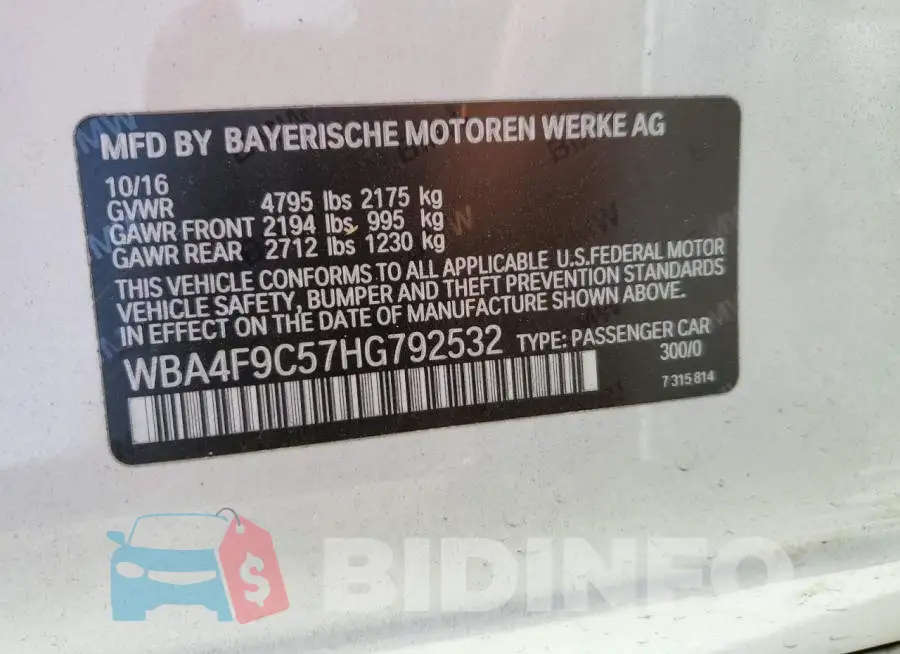 WBA4F9C57HG792532 Photo# 12