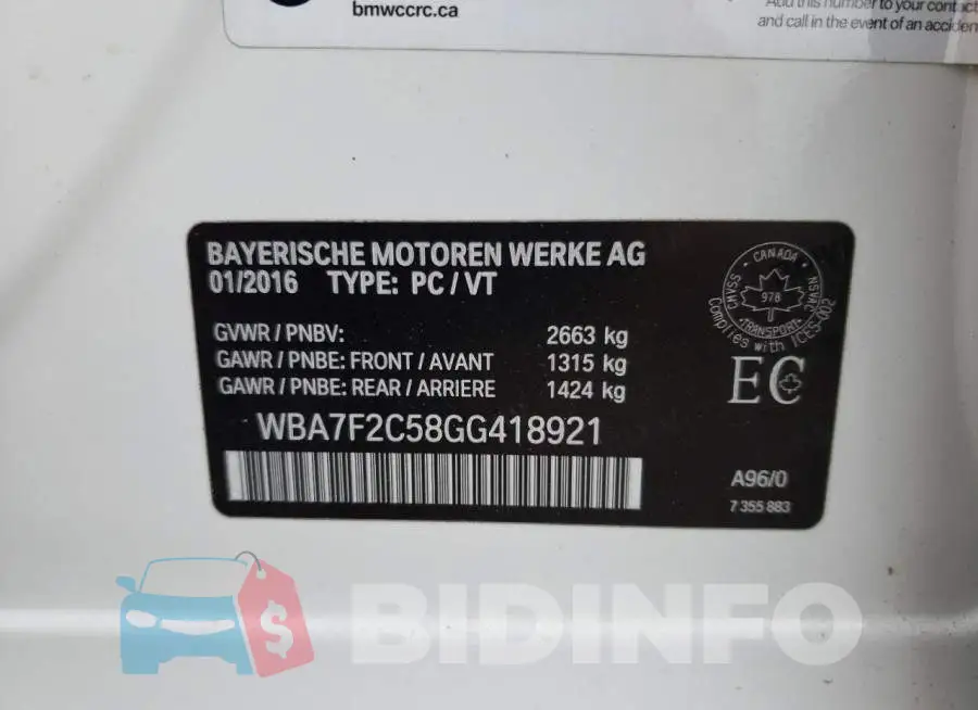 WBA7F2C58GG418921 Photo# 13
