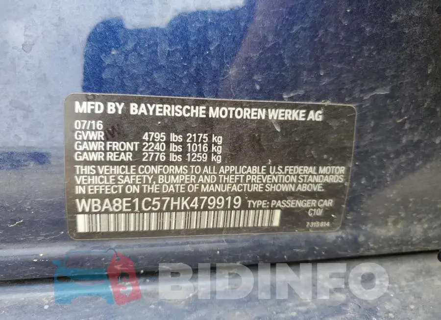 WBA8E1C57HK479919 Photo# 12