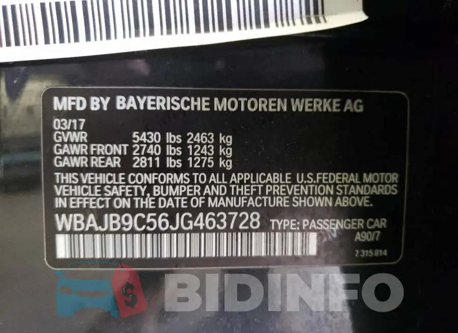 WBAJB9C56JG463728 Photo# 12