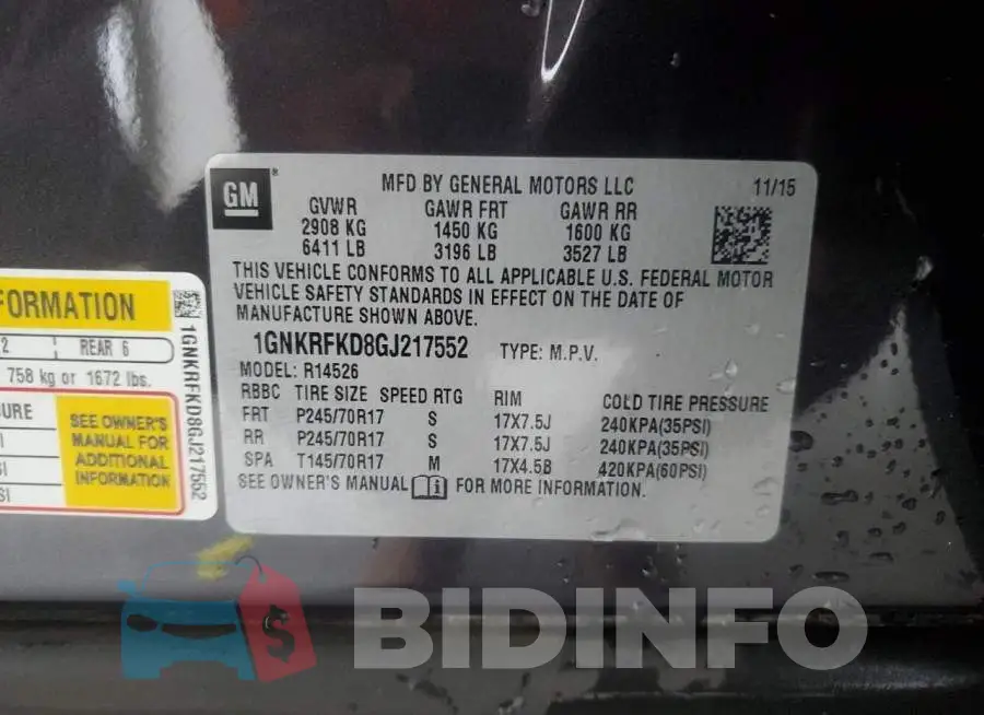 1GNKRFKD8GJ217552 Photo# 13