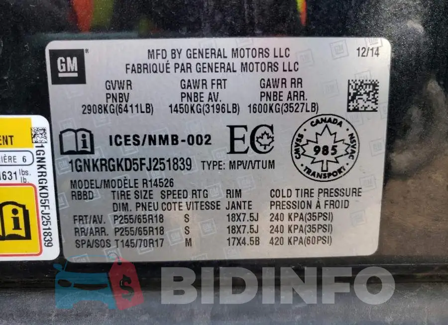 1GNKRGKD5FJ251839 Photo# 13