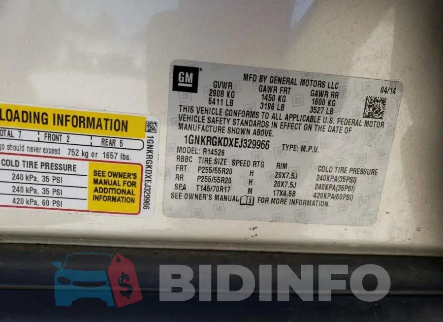 1GNKRGKDXEJ329966 Photo# 14