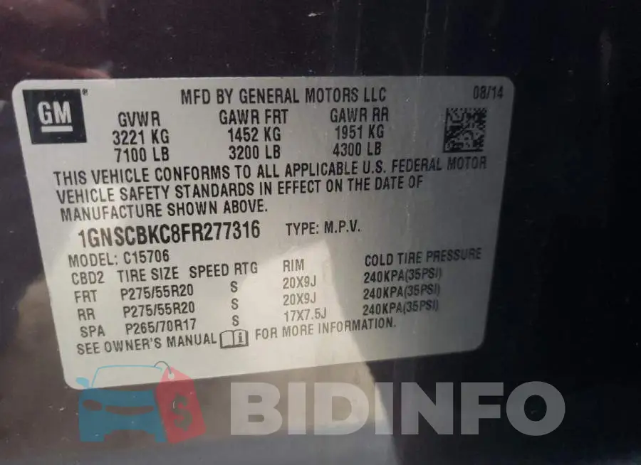 1GNSCBKC8FR277316 Photo# 14