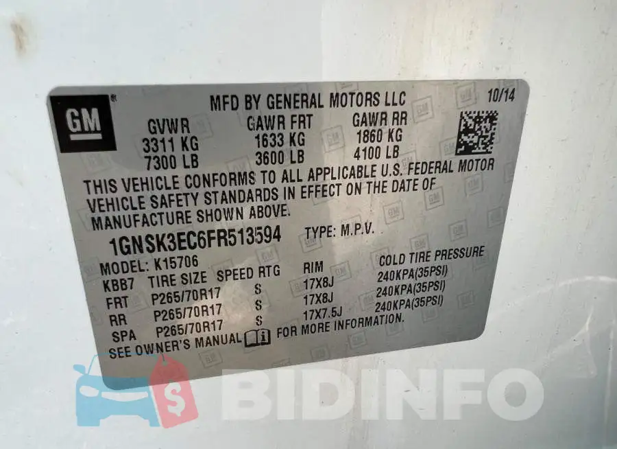 1GNSK3EC6FR513594 Photo# 10