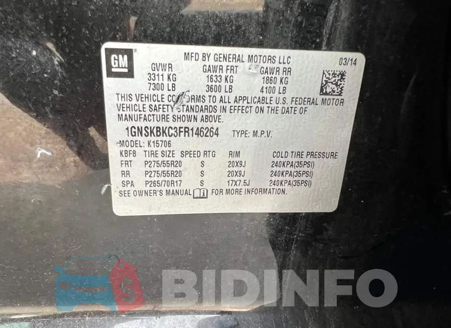 1GNSKBKC3FR146264 Photo# 10