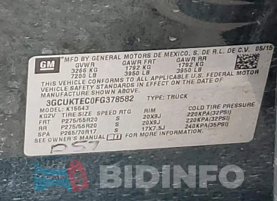 3GCUKTEC0FG378582 Photo# 12