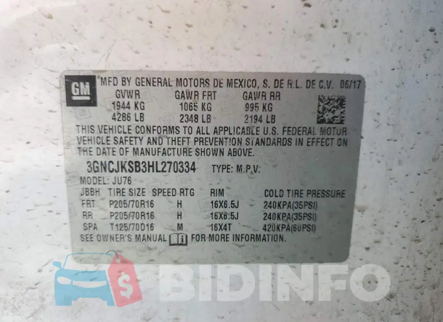 3GNCJKSB3HL270334 Photo# 13
