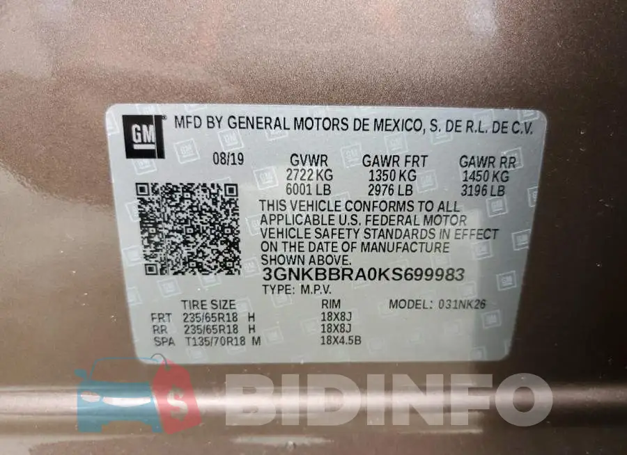 3GNKBBRA0KS699983 Photo# 13