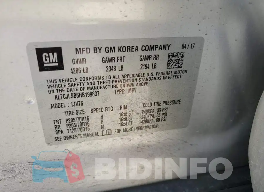 KL7CJLSB6HB199837 Photo# 13
