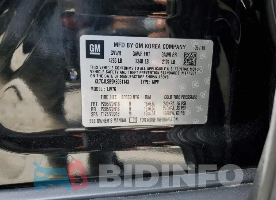 KL7CJLSB9KB931143 Photo# 14