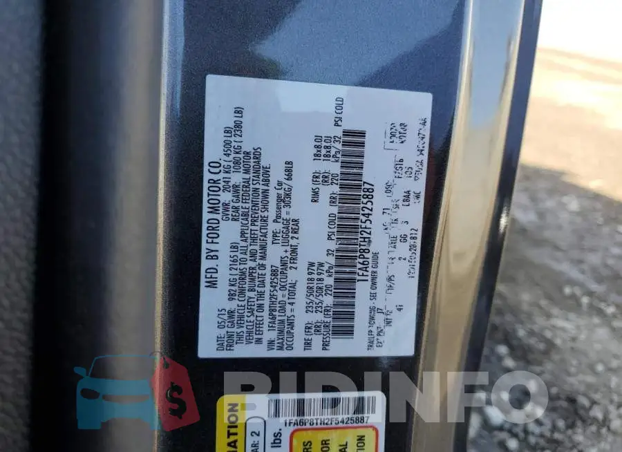 1FA6P8TH2F5425887 Photo# 12