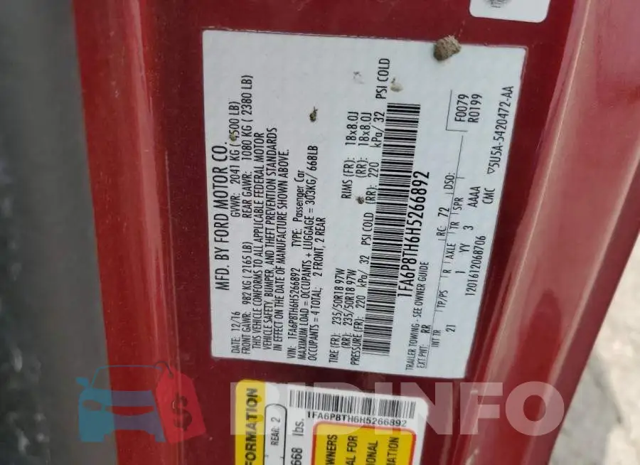1FA6P8TH6H5266892 Photo# 13