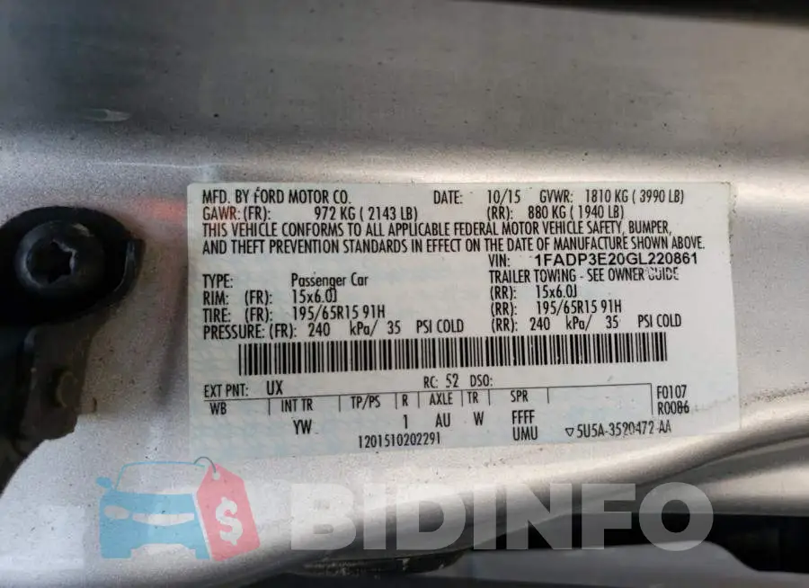 1FADP3E20GL220861 Photo# 12