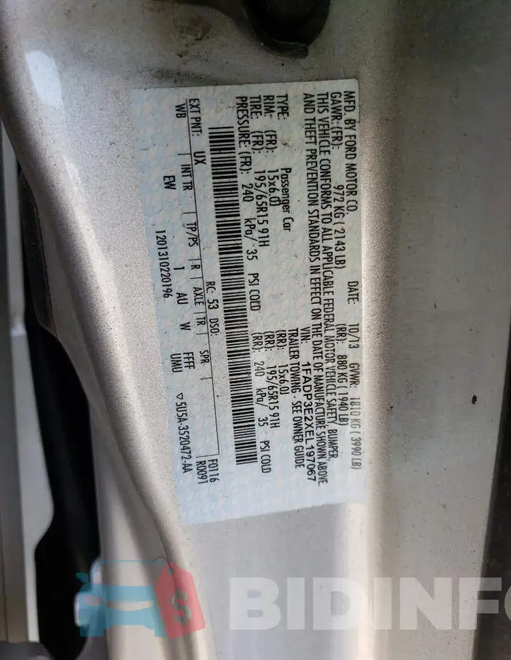1FADP3E2XEL197067 Photo# 12