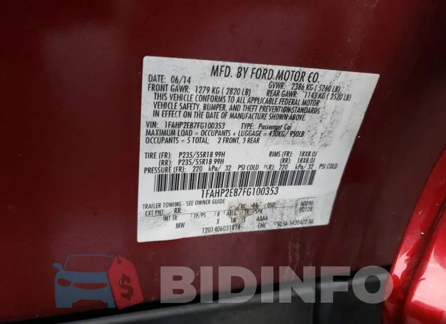 1FAHP2E87FG100353 Photo# 12