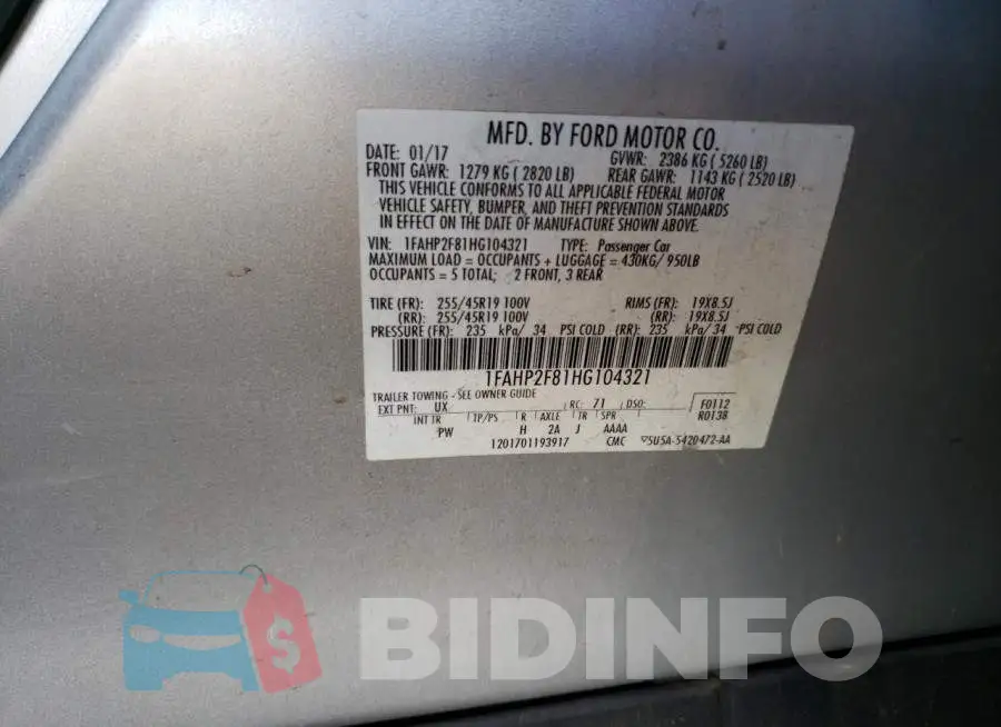 1FAHP2F81HG104321 Photo# 12