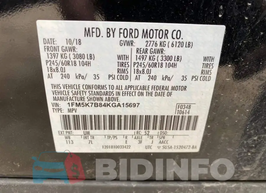 1FM5K7B84KGA15697 Photo# 10