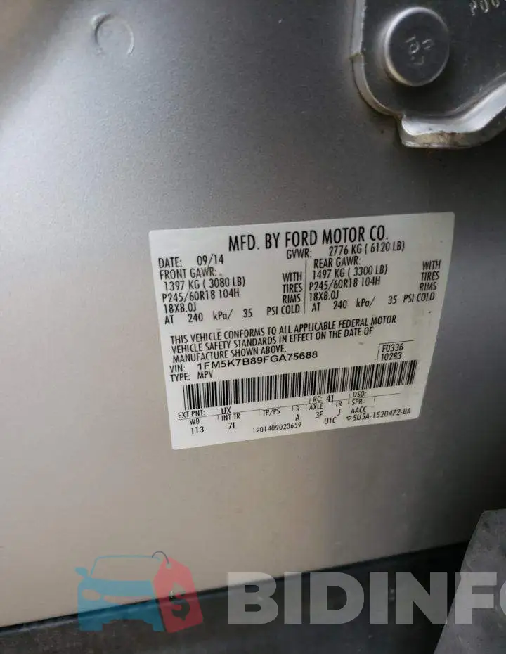 1FM5K7B89FGA75688 Photo# 13