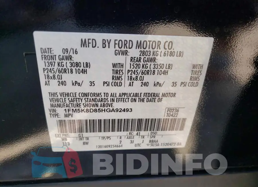 1FM5K8D85HGA92493 Photo# 14