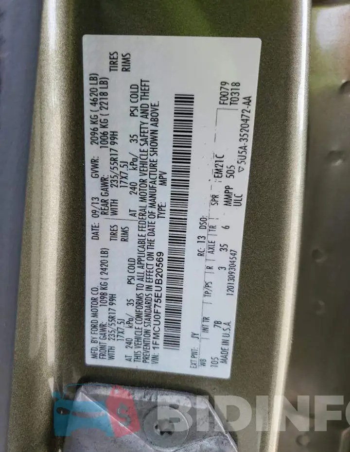 1FMCU0F75EUB20569 Photo# 12