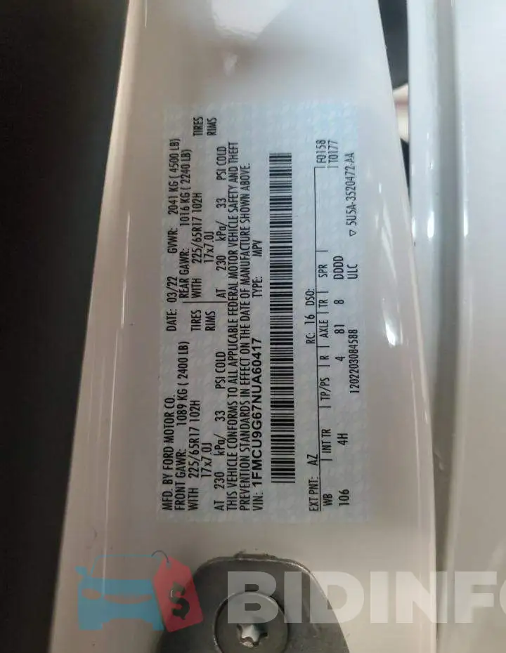1FMCU9G67NUA60417 Photo# 13