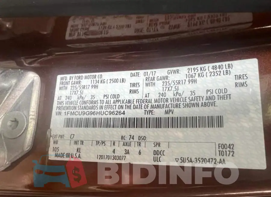 1FMCU9G96HUC96264 Photo# 10