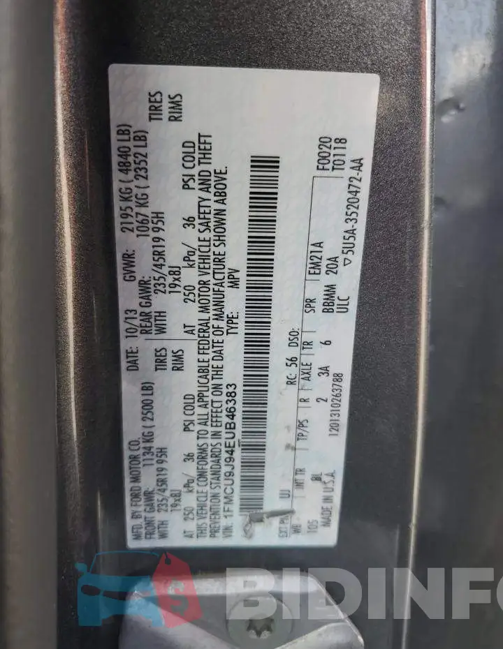 1FMCU9J94EUB46383 Photo# 13