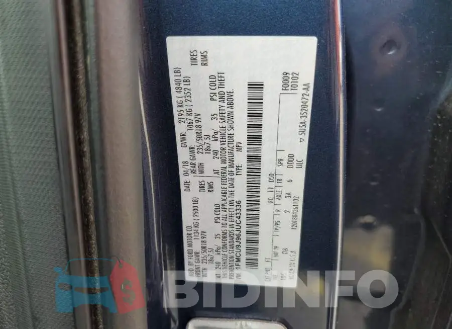 1FMCU9J96JUC43336 Photo# 12